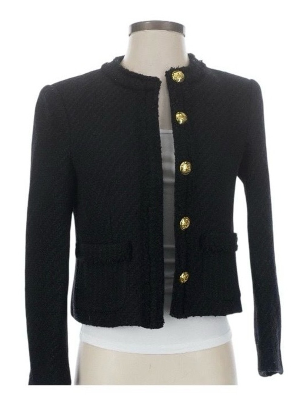 A.L.C. Black Cropped Tweed Jacket with Gold Buttons